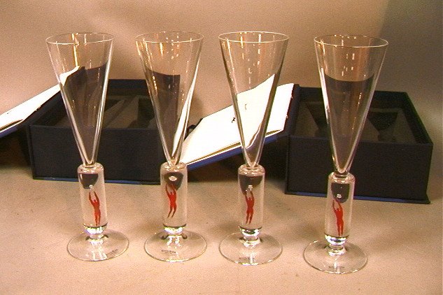 Kosta Boda BERTIL VALLIEN Art Glass Millennium Ch: Kosta Boda BERTIL VALLIEN Art Glass Millennium Champagne Flutes. Boxed. with Brochure in Swedish and English with photos. Sweden-- Dimensions: ---