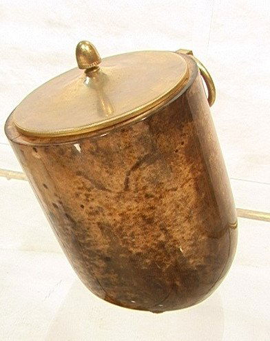 ALDO TURA Goatskin Ice Bucket. Italian Made. Mura: ALDO TURA Goatskin Ice Bucket. Italian Made. Murano Italian TURA Label.-- Dimensions: H: 10 inches: W: 7 inches ---