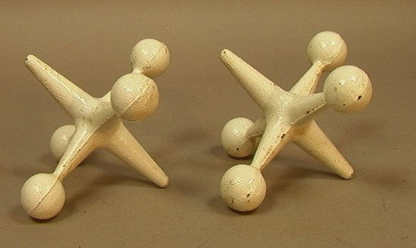 Pr Heavy Iron Jack Bookends Paperweights. Painted: Pr Heavy Iron Jack Bookends Paperweights. Painted White. 2 PCS.-- Dimensions: H: 8 inches: W: 8 inches: D: 8 inches ---