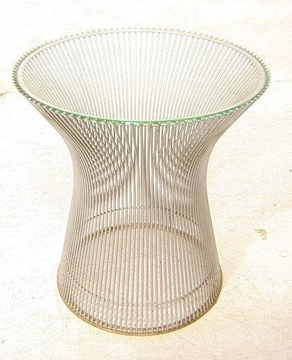 WARREN PLATNER Glass Top Side Table. Chrome rods: WARREN PLATNER Glass Top Side Table. Chrome rods. Original beveled glass top.-- Dimensions: H: 18 inches: W: 15.5 inches: D: 15.5 inches ---