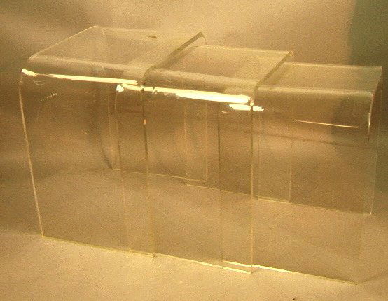 Lucite Nesting Stacking Tables. 3 PC set. 1/2" Lu: Lucite Nesting Stacking Tables. 3 PC set. 1/2" Lucite. -- Dimensions: H: 17.5 inches: W: 17 inches: D: 12 inches ---