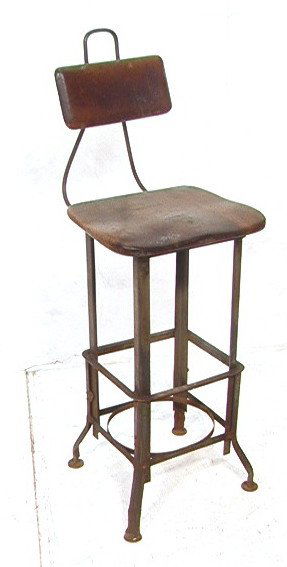 Vintage Industrial Draftsman Stool. Heavy Metal C: Vintage Industrial Draftsman Stool. Heavy Metal Construction with wood Seat and back.-- Dimensions: H: 49 inches: W: 16 inches: D: 20 inches ---