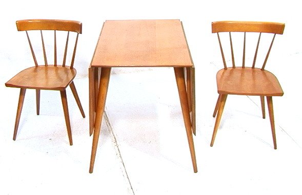 PAUL McCOBB Planner Group Dining Table Chairs. Ma: PAUL McCOBB Planner Group Dining Table Chairs. Maple drop side dining table with two side captains chairs. Marked.-- Dimensions: H: 29 inches: W: 36 inches: D: 23 inches ---