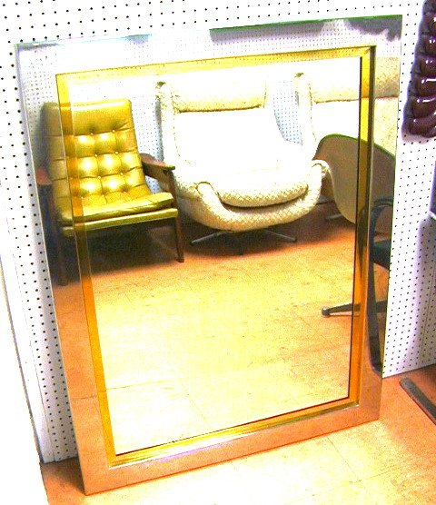 CARL SPRINGER Chrome & Brass Wall Mirror. Rectan: CARL SPRINGER Chrome & Brass Wall Mirror. Rectangular Frame. 1" Brass and 3" chrome. Unmarked-- Dimensions: H: 48 inches: W: 36 inches ---
