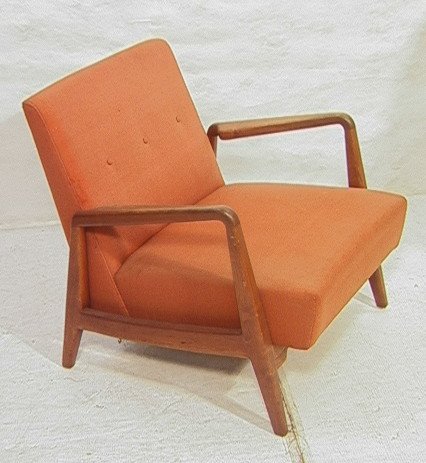 Jens Risom Lounge Chair. American Modern Walnut.: Jens Risom Lounge Chair. American Modern Walnut. Labeled. Open arm.-- Dimensions: H: 30 inches: W: 26.5 inches: D: 31 inches ---