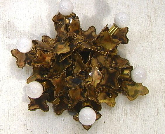 Brutalist SILAS SEANDEL style Ceiling Light or Wa: Brutalist SILAS SEANDEL style Ceiling Light or Wall Sconce Fixture. Welded Brass Brutalist Metal Fixture. Six Bulb Light. Unmarked-- Dimensions: H: 18 inches: W: 6 inches ---