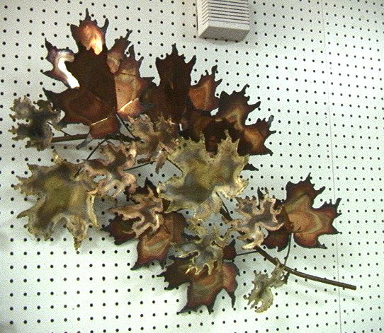 C JERE Signed Leaf Wire Art Wall Sculpture. Coppe: C JERE Signed Leaf Wire Art Wall Sculpture. Copper & Brass. Signed.-- Dimensions: H: 38 inches: W: 20 inches: D: 7 inches ---