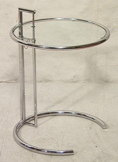 EILEEN GRAY Chrome Glass Adjustable Height Side T: EILEEN GRAY Chrome Glass Adjustable Height Side Table. Tubular Chrome Inset Glass Top Table.-- Dimensions: H: 27 inches: W: 20 inches ---