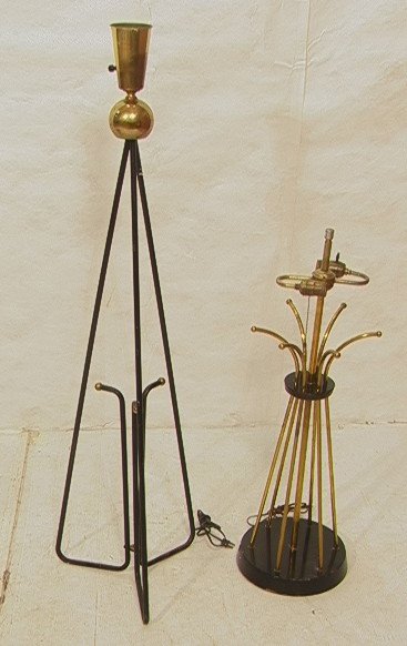 2 PCS Hairpin Iron & Brass Lamps. Tripod Base Flo: 2 PCS Hairpin Iron & Brass Lamps. Tripod Base Floor Lamp. Brass Rod Base Table Lamp. 2 PCS-- Dimensions: H: 51 inches: W: 15 inches ---
