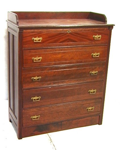 Antique Victorian Walnut Tall Chest. Vintage Bras: Antique Victorian Walnut Tall Chest. Vintage Brass Hardware. Panel Sides. -- Dimensions: H: 53 inches: W: 42.5 inches: D: 20 inches ---