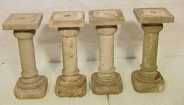 4 PCS Concrete Cement Garden Patio Outdoor Pedest: 4 PCS Concrete Cement Garden Patio Outdoor Pedestals. Antique. Circular holes in top. 4 PCS-- Dimensions: H: 30 inches: W: 12.5 inches: D: 12 inches ---