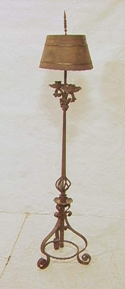 Iron Vintage Floor Lamp. Scroll Base with Twisted: Iron Vintage Floor Lamp. Scroll Base with Twisted Decorative Details. -- Dimensions: H: 65 inches: W: 15 inches: D: 14 inches ---