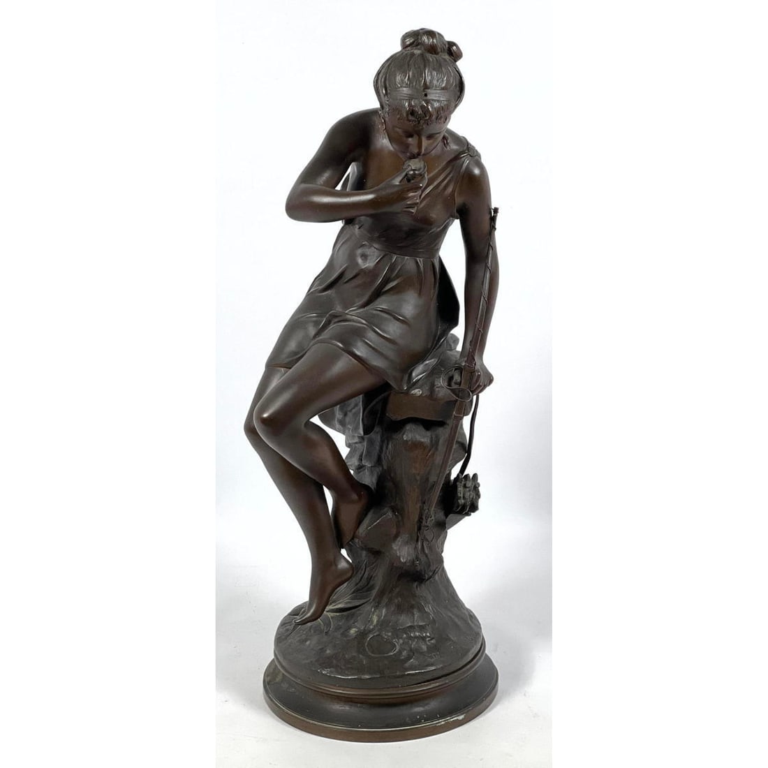 Lucie Signoret Bronze Sculpture "Nymphe de Diane" signed on base and sculpture base (1 of 12)