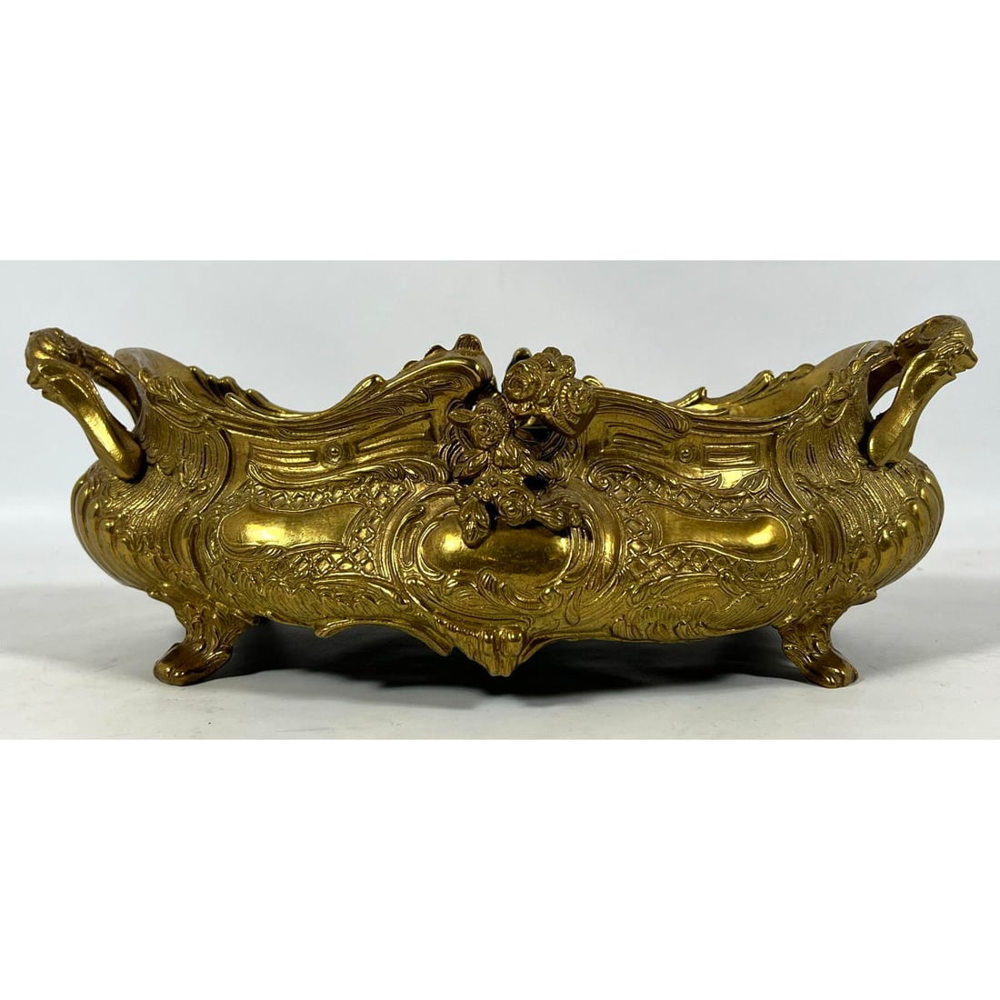 Gold Tone Handled Center Bowl Planter. Ornate design. Liner. Marked (1 of 9)