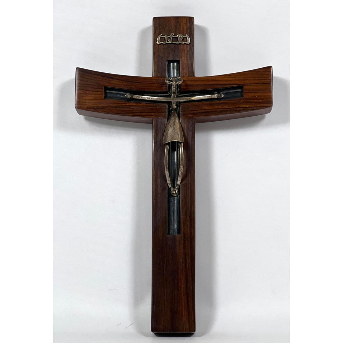 Mexican Rosewood Sterling Silver Crucifix. Rosewood cross has stylized modernist sterling Christ. Ma (1 of 9)
