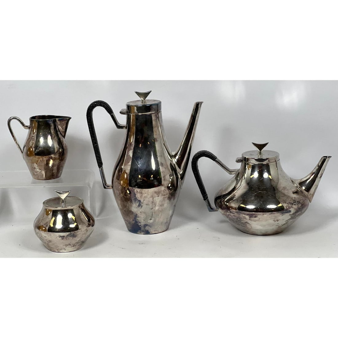 4pc John Prip Danish Modern Denmark Silver Plate Reed and Barton Coffee and Tea Service Set. Stylish (1 of 9)