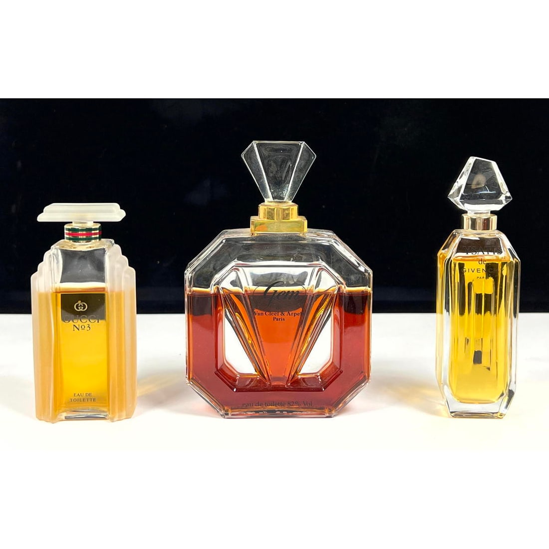 3pc Designer Perfume Bottles. 10. VAN CLEEF and ARPELS "Gem" Eau de Toilette. 20. GUCCI No 3. 3). GI (1 of 10)