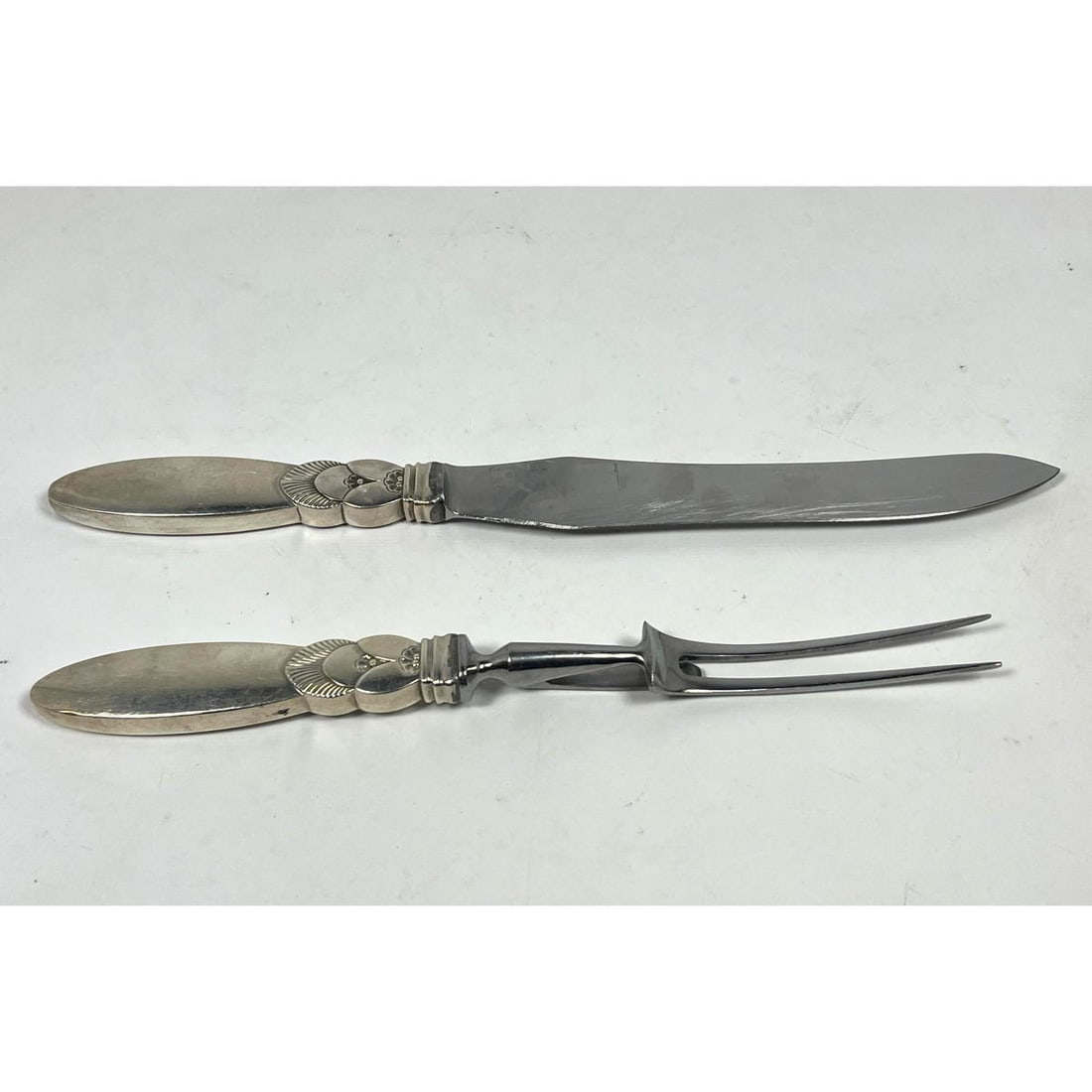 2pc GEORG JENSEN Sterling Handled Serving Pieces. CACTUS Pattern Fork (10.5 inches) and Knife (12,25 (1 of 11)