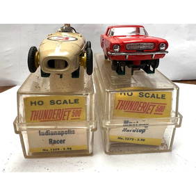 2 AURORA slot cars 1359 Indianapolis racer. 1372 Mustang Hardtop AURORA Model Motoring HO Scale Acce (1 of 4)