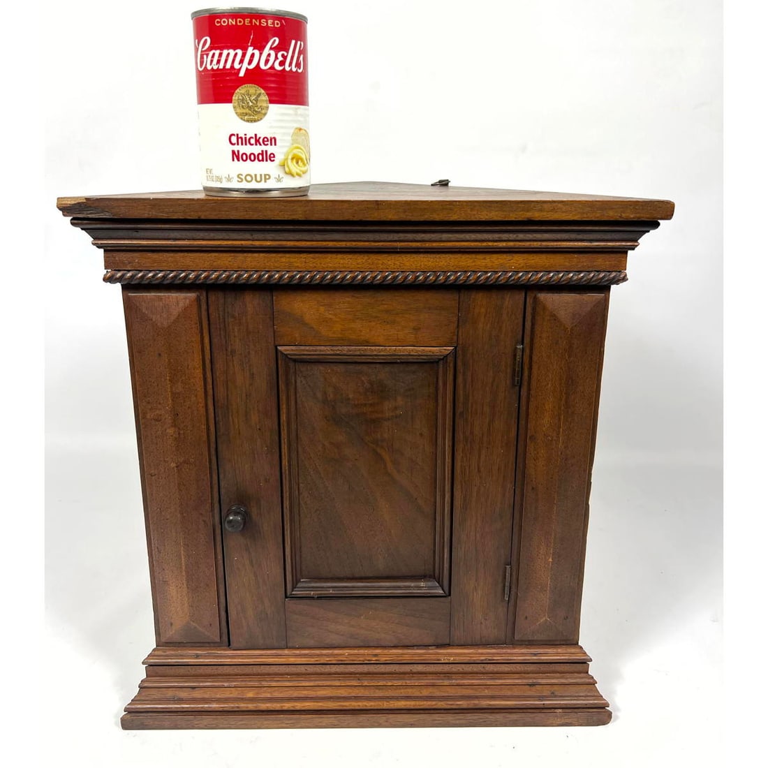 Miniature Walnut Corner Cabinet. Salesman Sample. Deep crown molding with rope form trim. Elegant fo (1 of 12)