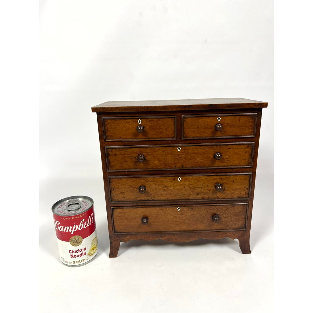 Antique Miniature English style Dresser. Mahogany Chest of Drawers. Fine details with inlaid escutch (1 of 11)