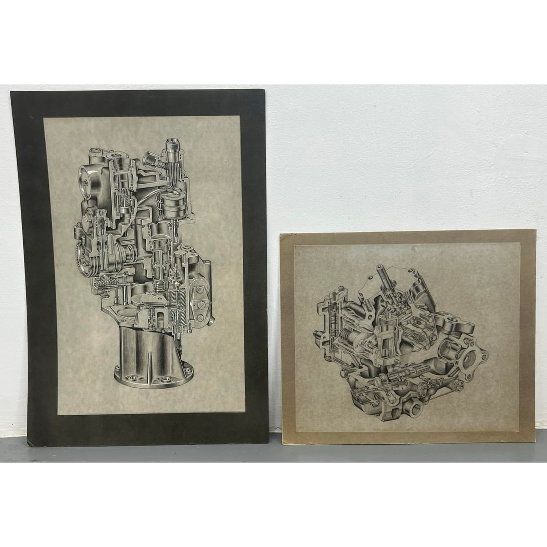 2pc Gouache Industrial Illustrations. Large and Medium Sized Aircraft Engine Cutaway Images. Highly (1 of 16)