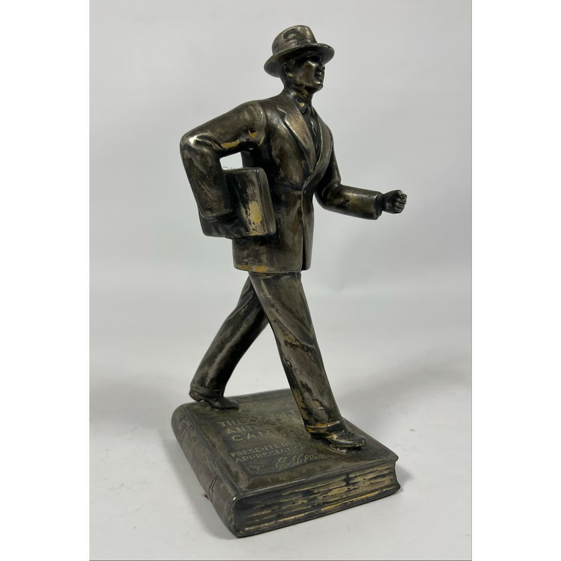 Vintage CHEVY CHEVROLET Salesman Award. Man Walking Figure Statue. Stands on a Book Titled "The Go G (1 of 9)