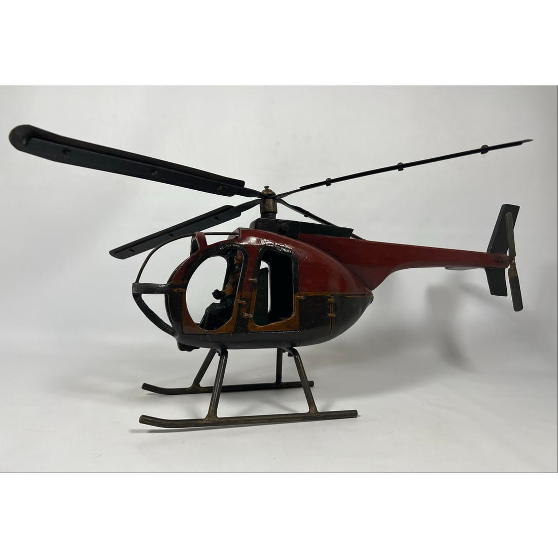 Metal and Wood Model Helicopter with Pilot. Flight. Painted Metal Toy. (1 of 11)