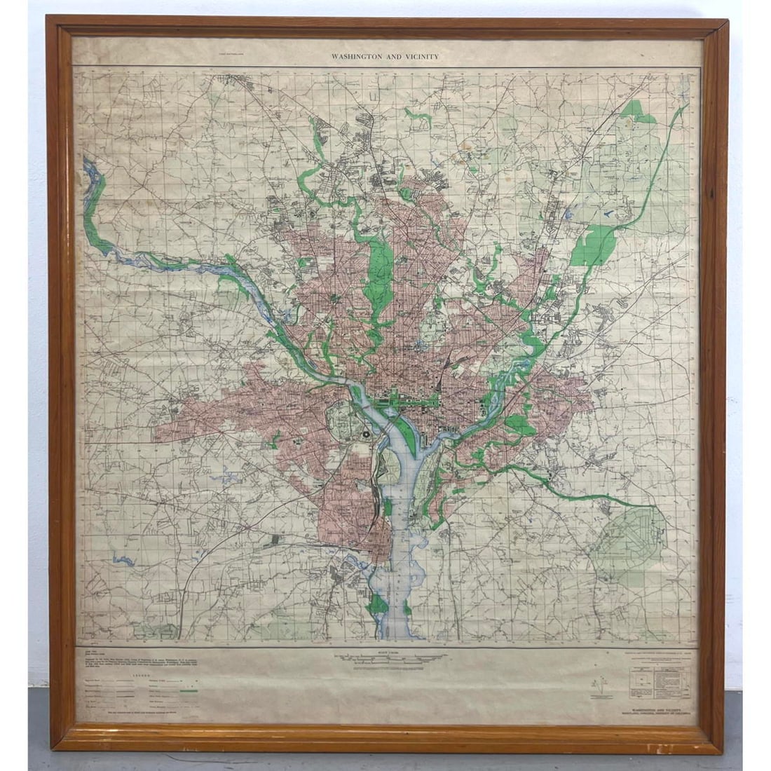 Extremely Large Vintage Map of Washington DC. c. 1950's. Framed (1 of 8)