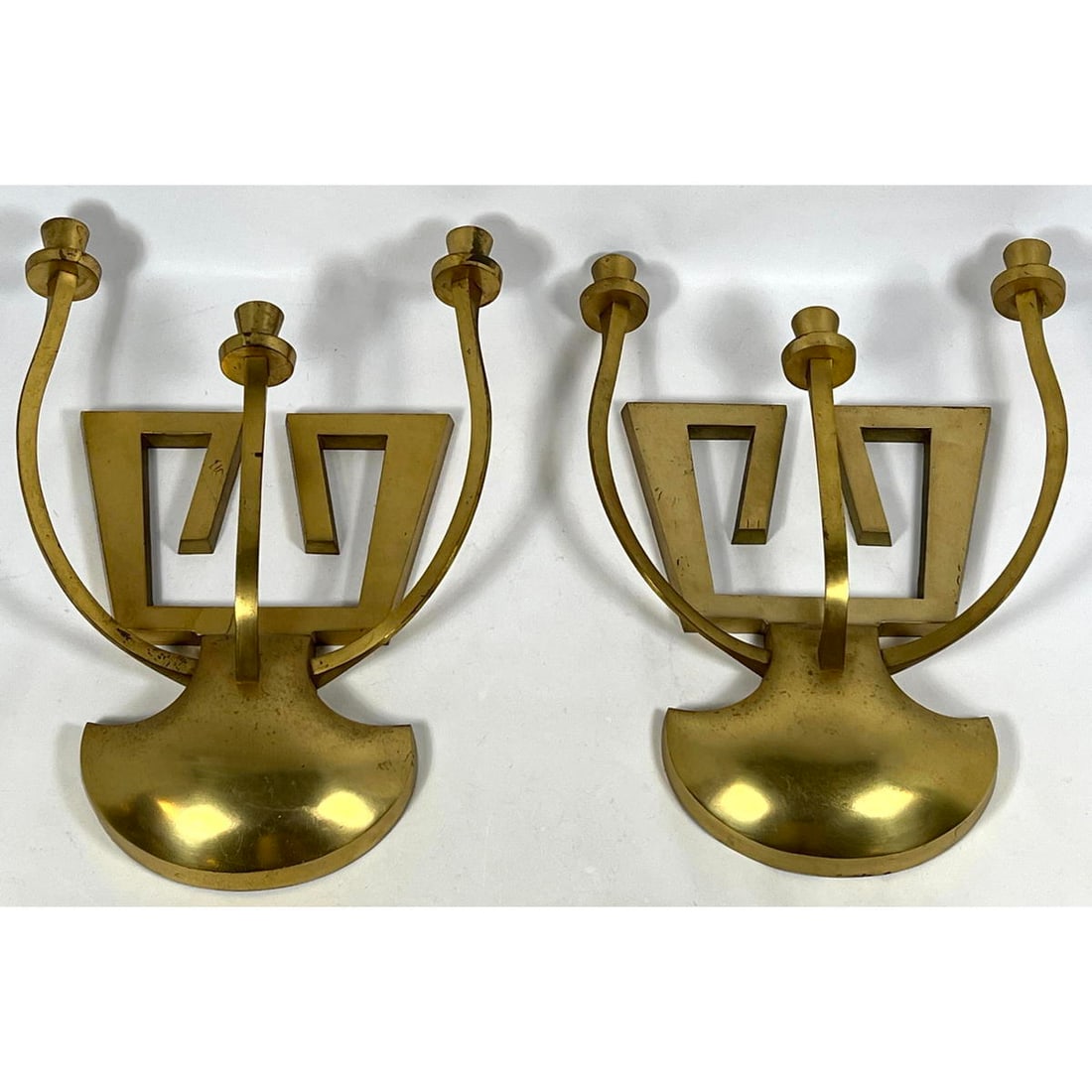 Pr Modernist Brass Wall Candle Sconces. Each holds three candles. (1 of 10)