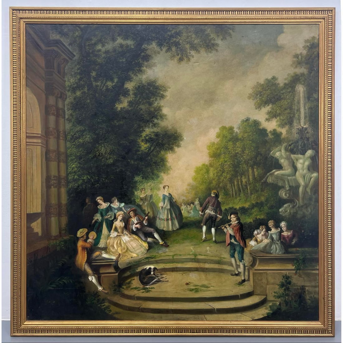 Fanciful Garden Scene Painting on Canvas. People and Musicians stroll around Garden with classical s (1 of 14)