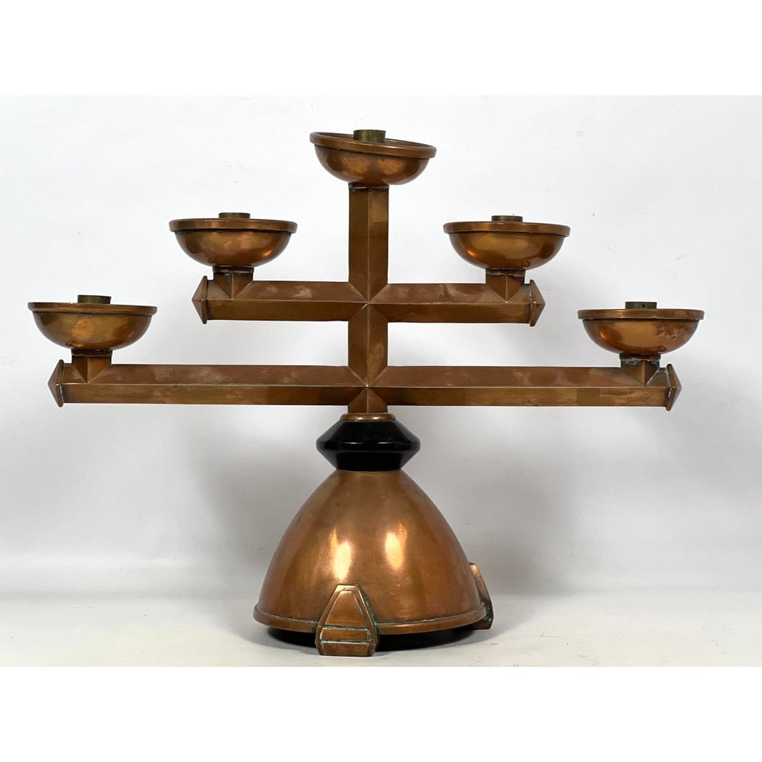 Copper Secessionist style Candelabra.: Copper Secessionist style Candelabra. Dimensions: H: 14 inches: W: 18.5 inches: D: 5.5 inches ---