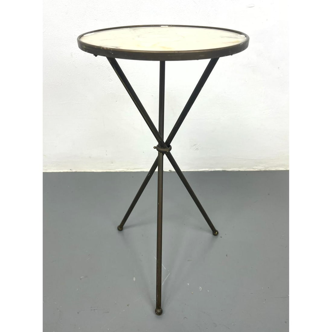 Marble Top Small Round Side Tabouret Table. Corseted Tripod Base. (1 of 9)