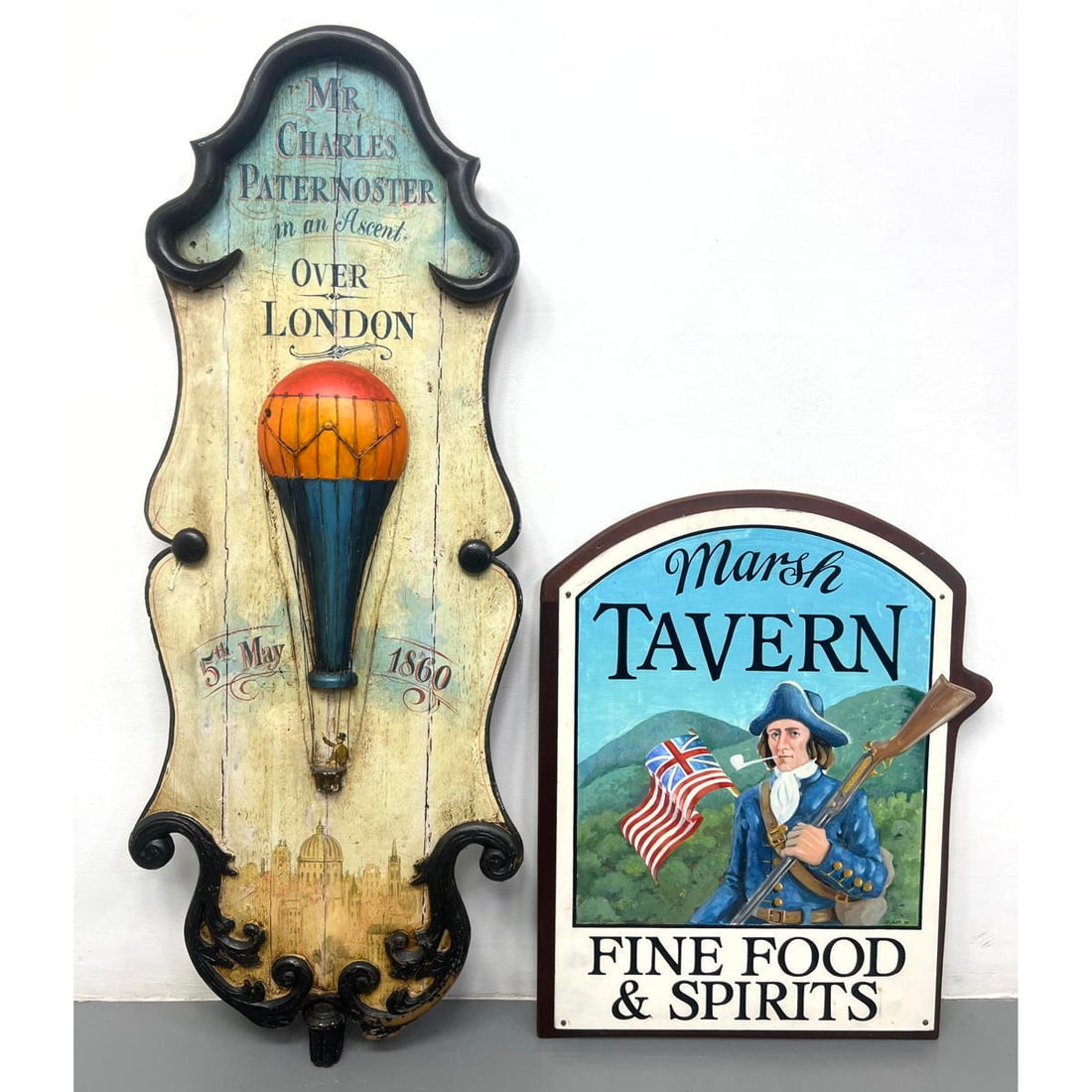 2pc Repro Signs. Hot Air Balloon Ascent over London. Marsh Tavern Fine Foods and Spirits. (1 of 12)