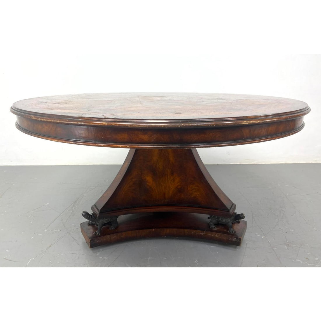 Decorator Round Dining Table. Pyramidal Base rests on Bronze figural turtle feet. Classical style. (1 of 14)