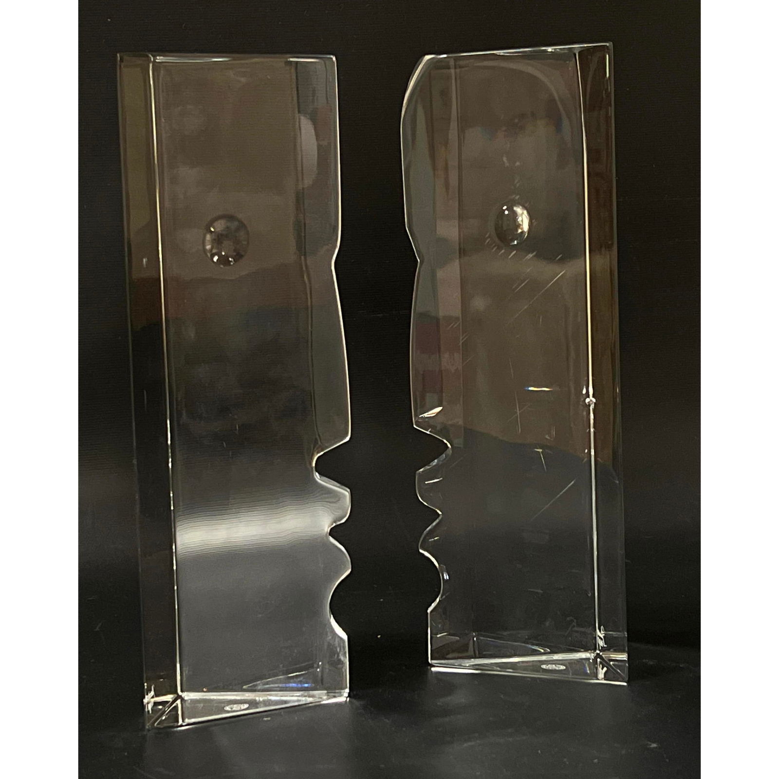 Pair Baccarat "Encounter Man and Woman" crystal pillars designed by Robert Rigot. Signed Baccarat (1 of 9)