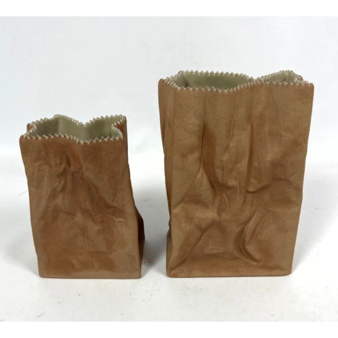 2pc ROSENTHAL Germany Porcelain Paper Bag Vases. Vases designed to looks like crinkled paper bags sa (1 of 11)