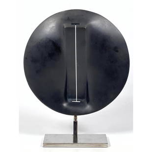 James WINES Abstract Modernist Sculpture. Disc form with raised elements. Chrome Base. Signed WINES: James WINES Abstract Modernist Sculpture. Disc form with raised elements. Chrome Base. Signed WINES and Numbered 69-100. H: 12.25 inches: W: 9.5 inches: D: 2.5 inches ---