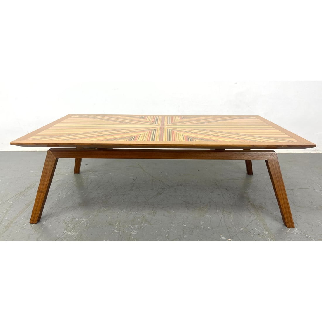 ADRIAN MARTINUS Artisan Laminated Coffee Table. Thin Colored Wood Strips laminated for exciting tabl: ADRIAN MARTINUS Artisan Laminated Coffee Table. Thin Colored Wood Strips laminated for exciting table top. Wood Frame. Artist's Initials Cipher. H: 17 inches: W: 51 inches: D: 27 inches ---