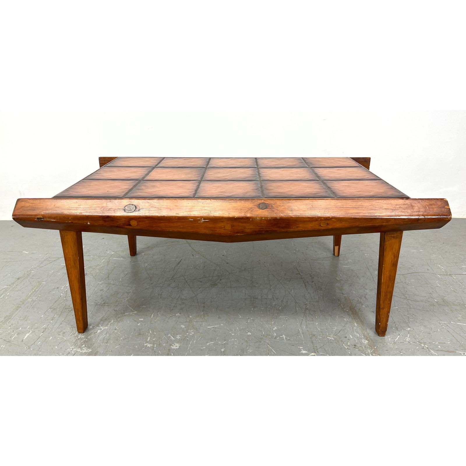 Swedish Modern Pine and Glazed Tile Coffee Table. Geometric Pine Frame. (1 of 12)