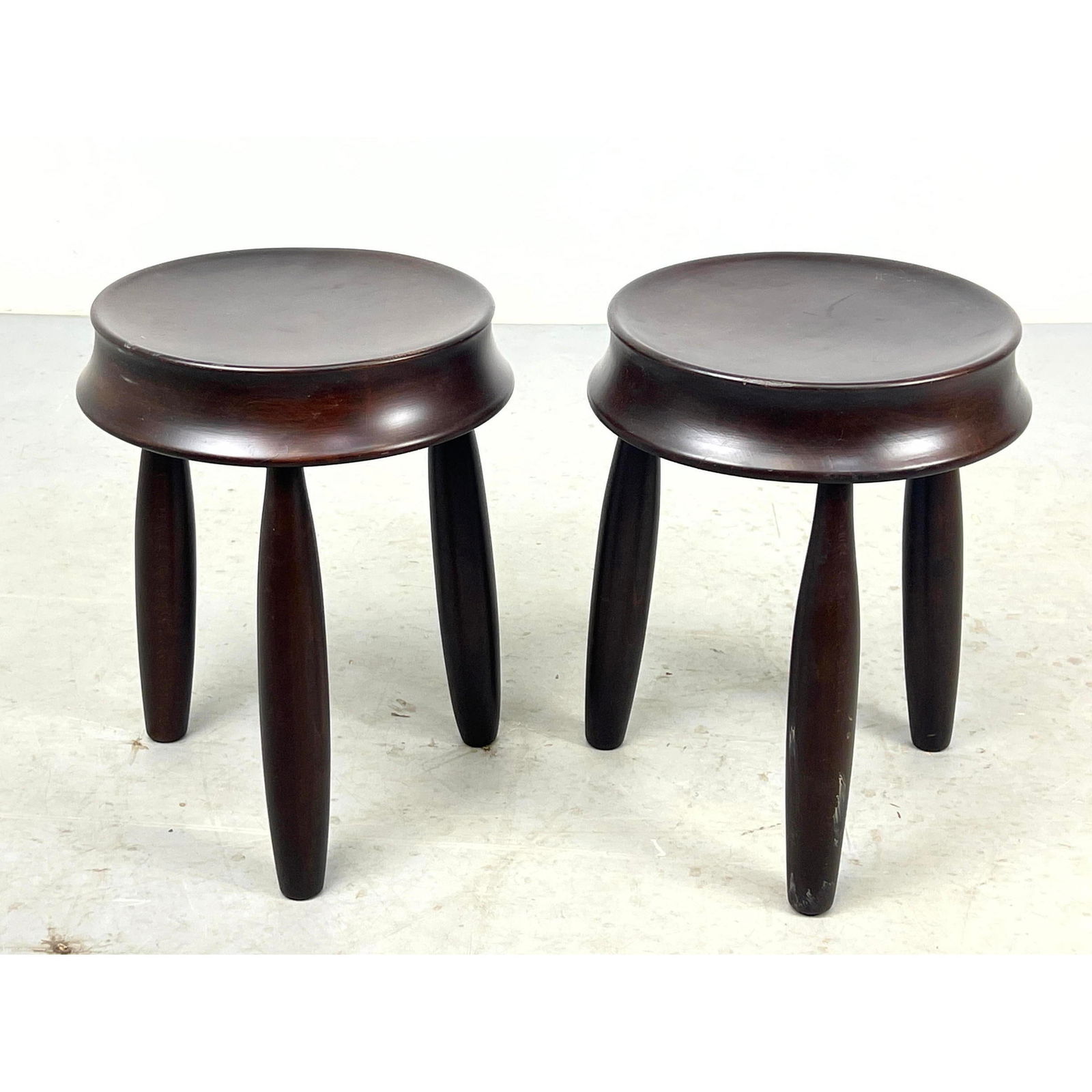 Pair Sergio Rodrigues Style Dish Top Stool Tables. (1 of 7)
