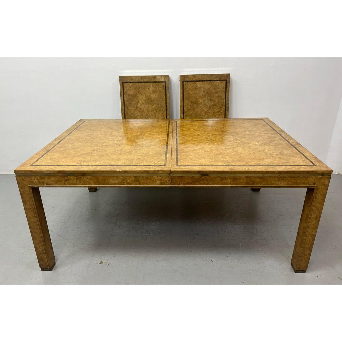 MASTERCRAFT Burl Wood Dining Table. Brass Bands and Accent Trim. (1 of 14)