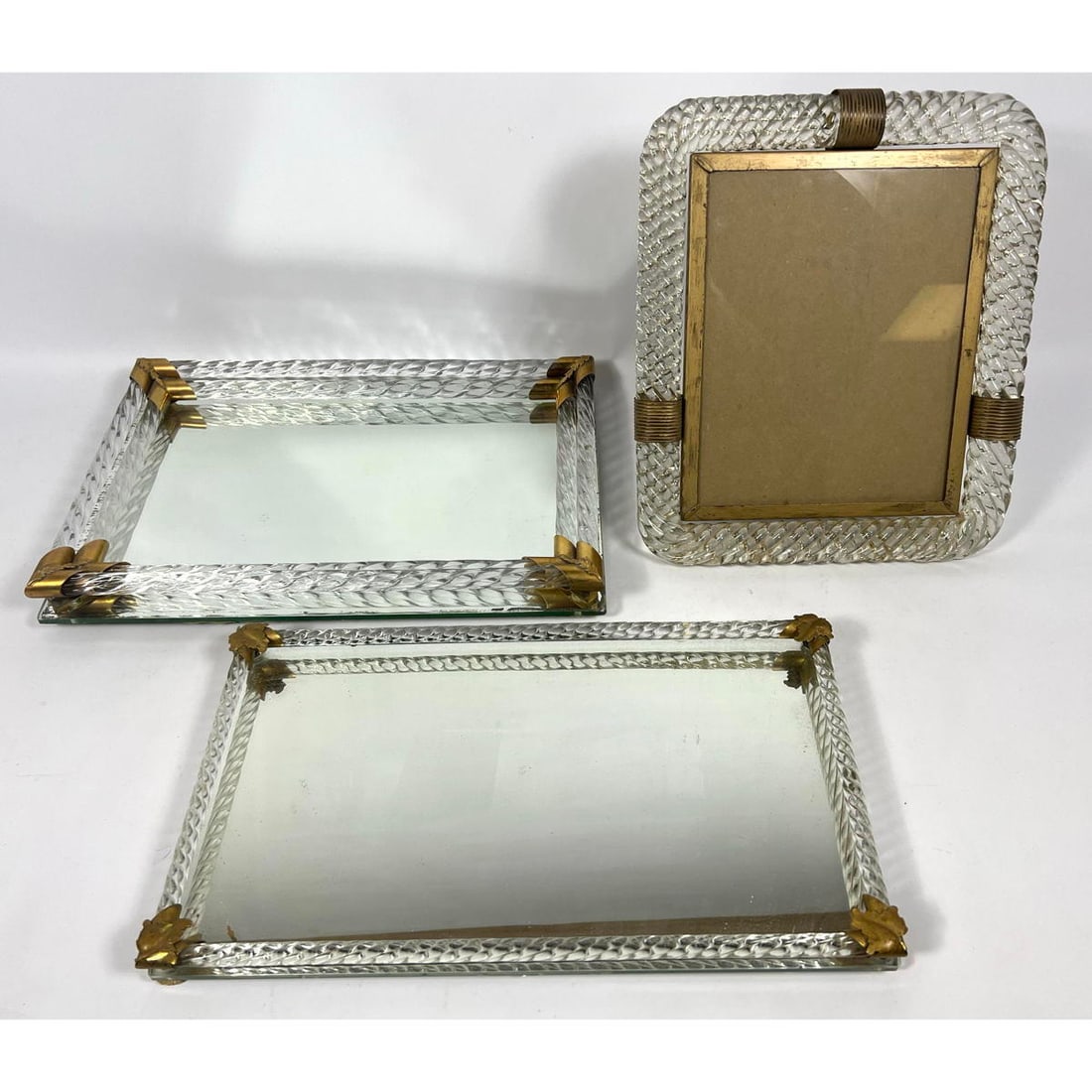Murano Venini Italian Art Glass Picture Frame. Decorator Mirror Glass Trays with twisted glass rope (1 of 15)