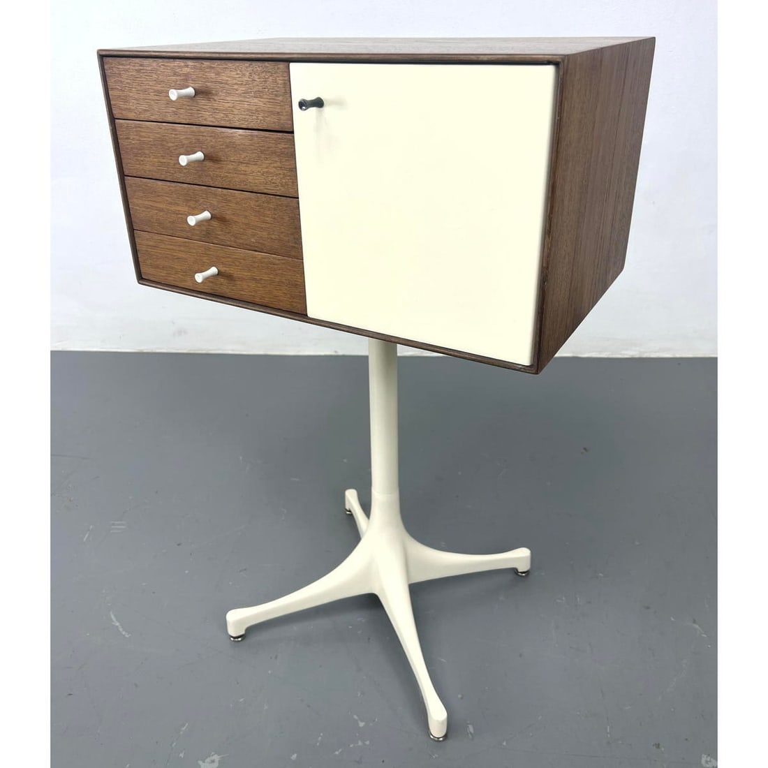 GEORGE NELSON for Herman Miller jewelry cabinet. Walnut Cabinet on white enameled steel pedestal bas (1 of 18)