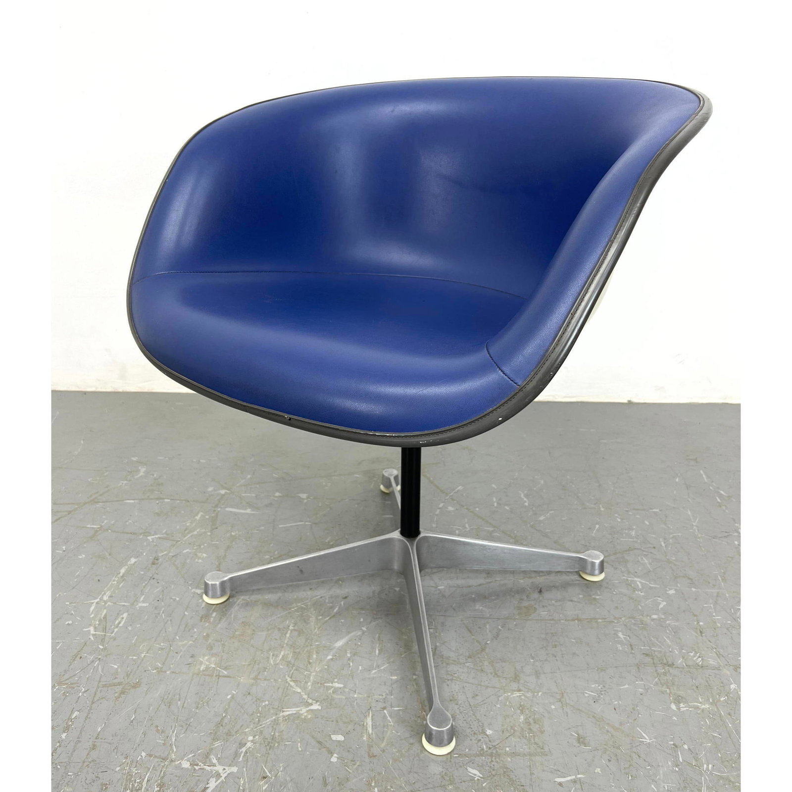 1968 HERMAN MILLER Swivel Lounge Chair. EAMES La Fonda Chair. Blue Vinyl Upholstered Fiberglass Shel (1 of 10)