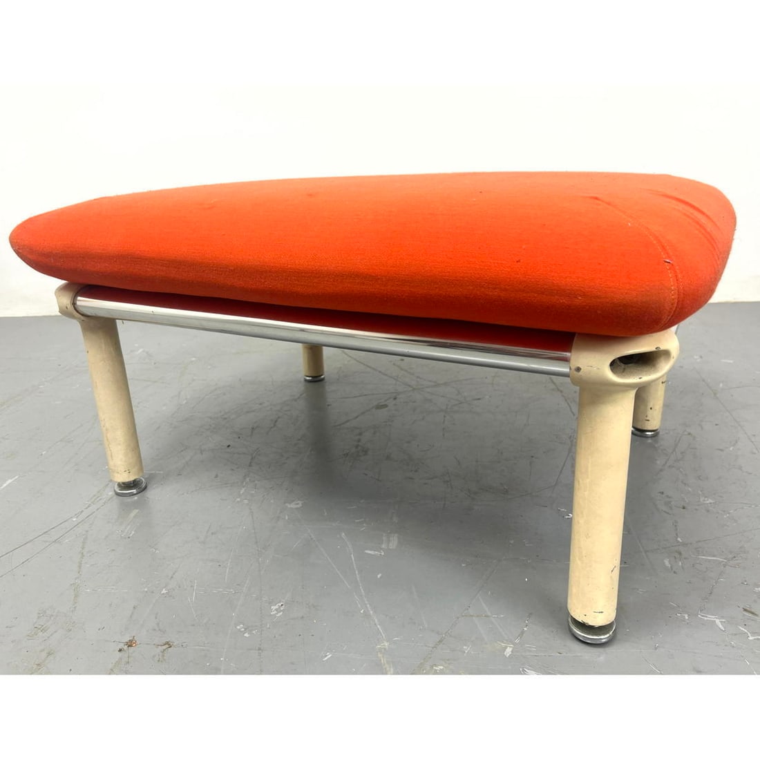 KNOLL International Orange Upholstered Bench Stool. Painted Metal Tube Frame with Chrome Tube Stretc (1 of 12)