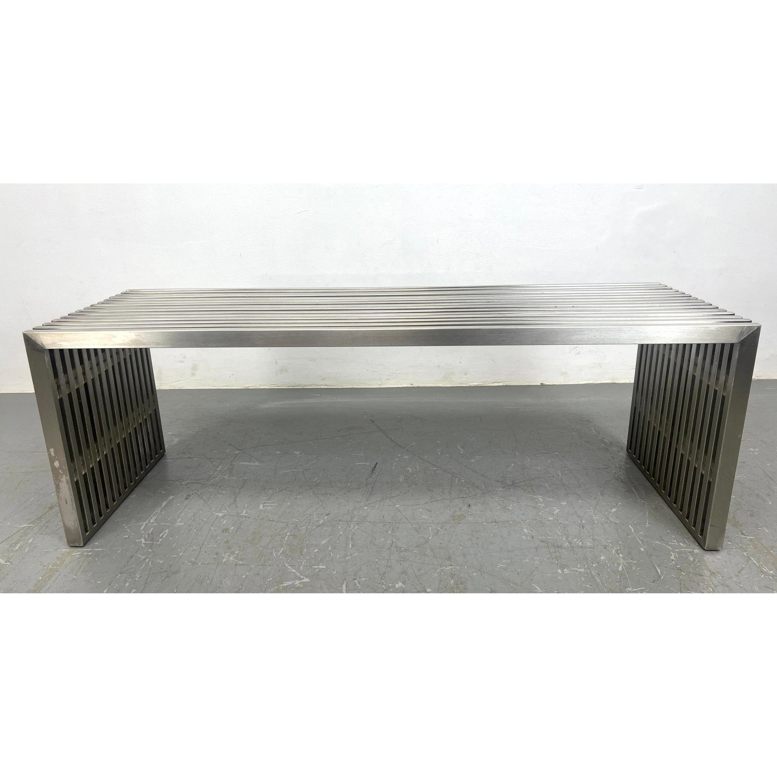 Stainless Steel Modernist Slat Bench. Contemporary version of Nelson slat bench. Lucite acrylic spac (1 of 8)