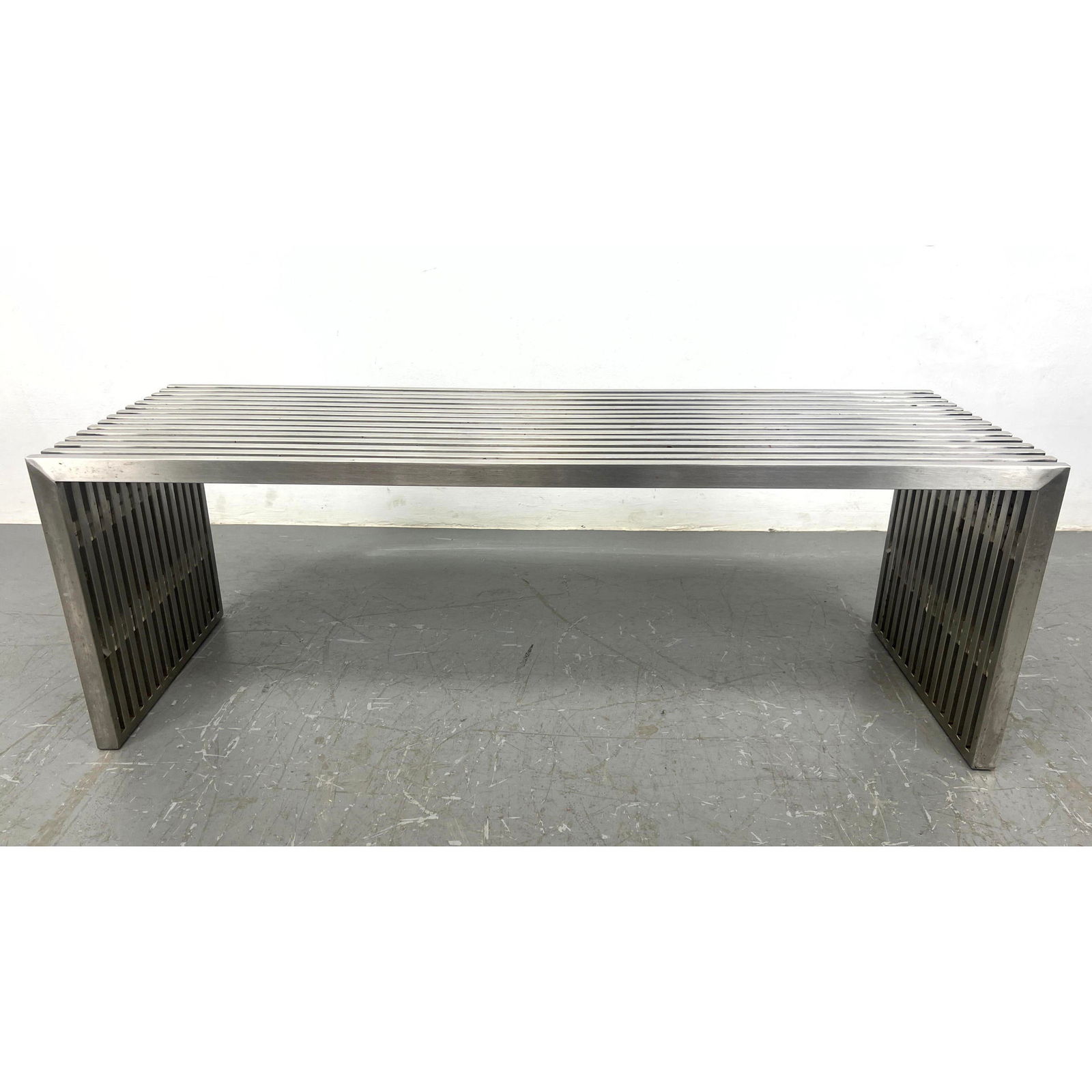 Stainless Steel Modernist Slat Bench. Contemporary version of Nelson slat bench. Lucite acrylic spac (1 of 8)