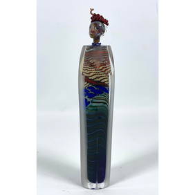 Signed Art Glass Studio Figural Perfume Bottle African Queen. Stopper is her head with headdress and (1 of 6)