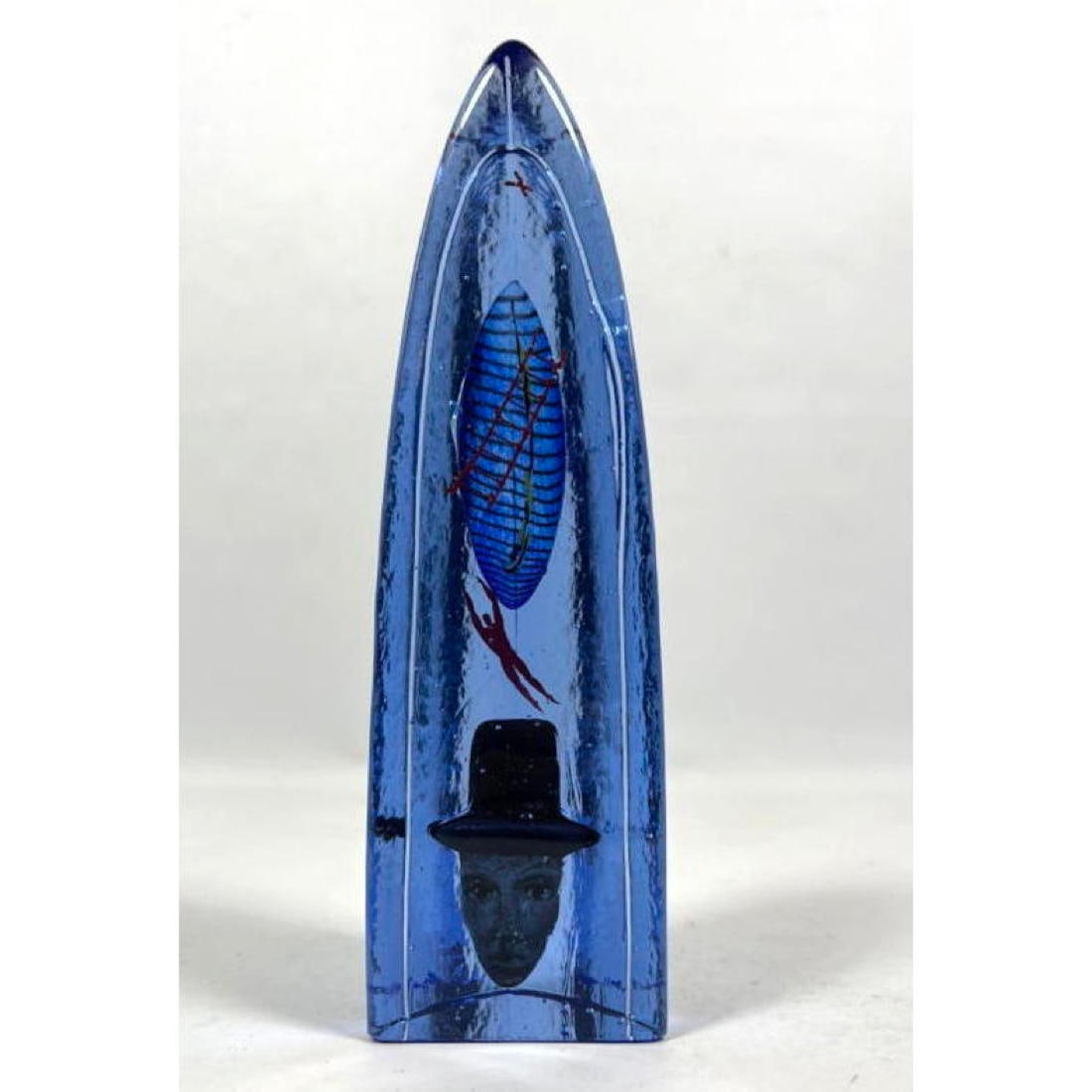BERTIL VALLIEN for KOSTA BODA Art Glass Half Boat Sculpture. Boat and head with hat images. Marked B (1 of 11)